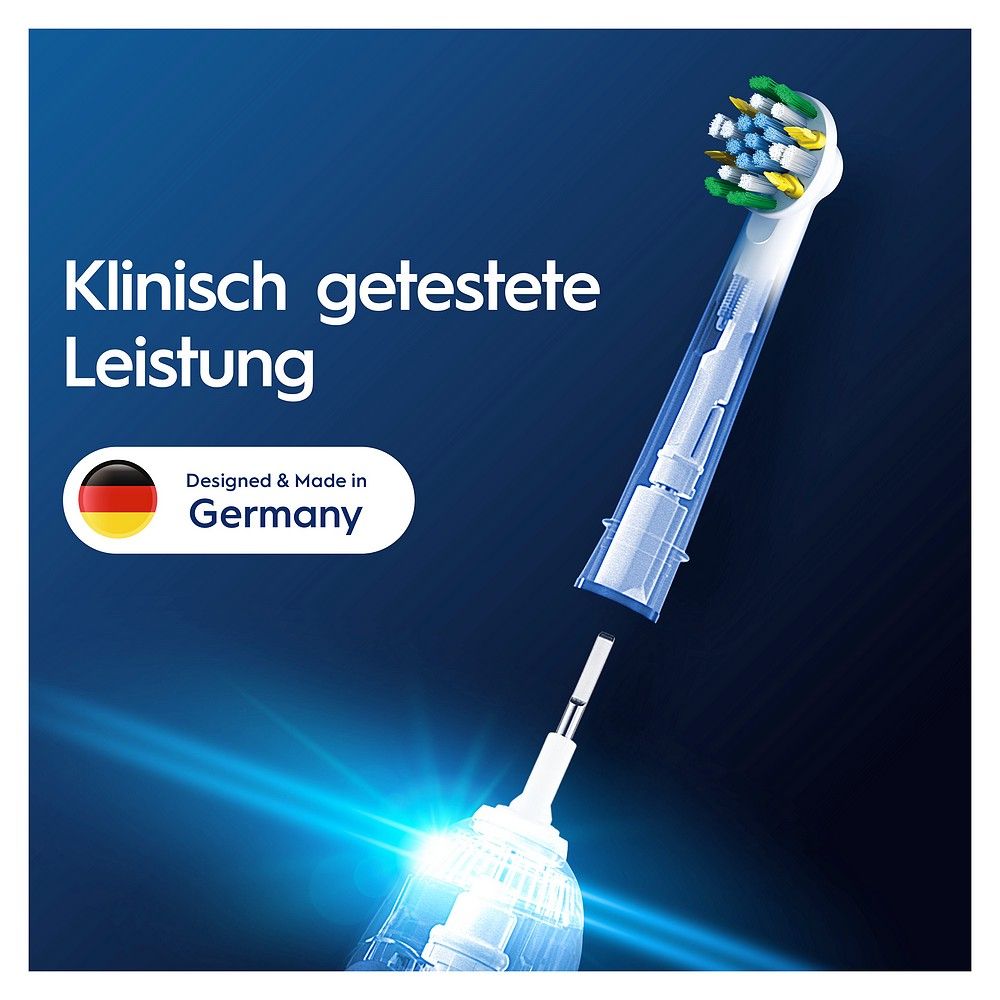 Oral-B PRO opzetborstels, klinisch bewezen prestaties, ontworpen en gemaakt in Duitsland.