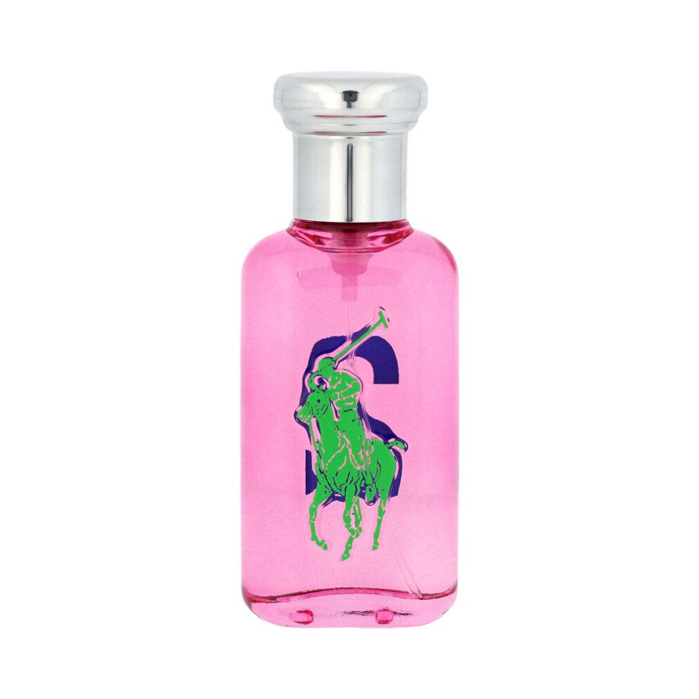 Flacon rose avec logo "2" bleu. Bouchon argenté. Vaporisateur. Verre transparent.