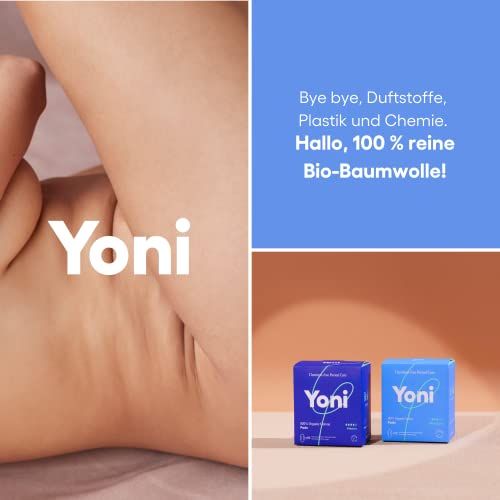 Deux boîtes bleues avec logo "Yoni" et texte. À côté, une image.
