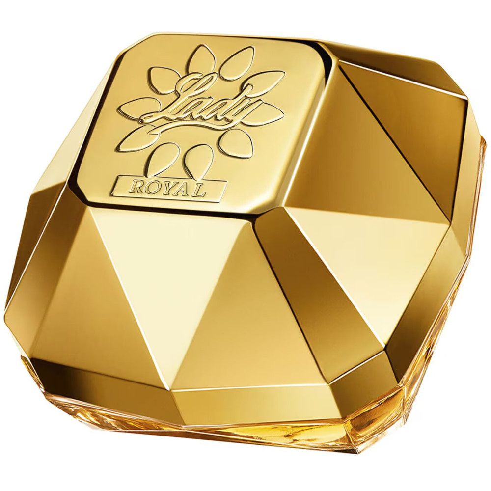 Flacon doré en forme de diamant avec le logo "Lady Royal".