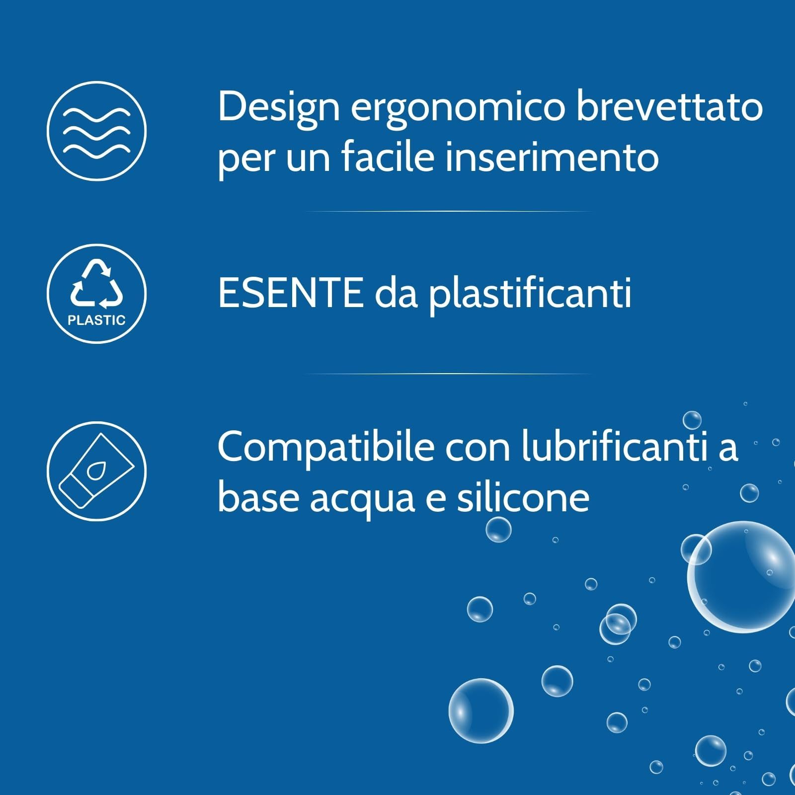 Graphique avec texte : Design ergonomique, sans phtalates, compatible avec lubrifiants.