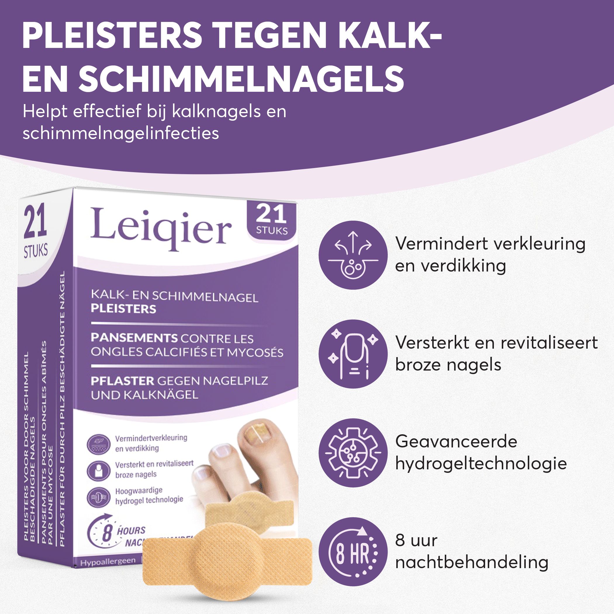 Leiqier Kalknagel Pleisters – Voor nagelverzorging bij verkleurde/verdikte nagels