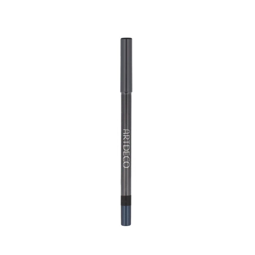 Artdeco Soft Eye Liner Waterproof, gris foncé. Pointe bleue. Nom du produit et marque visibles.
