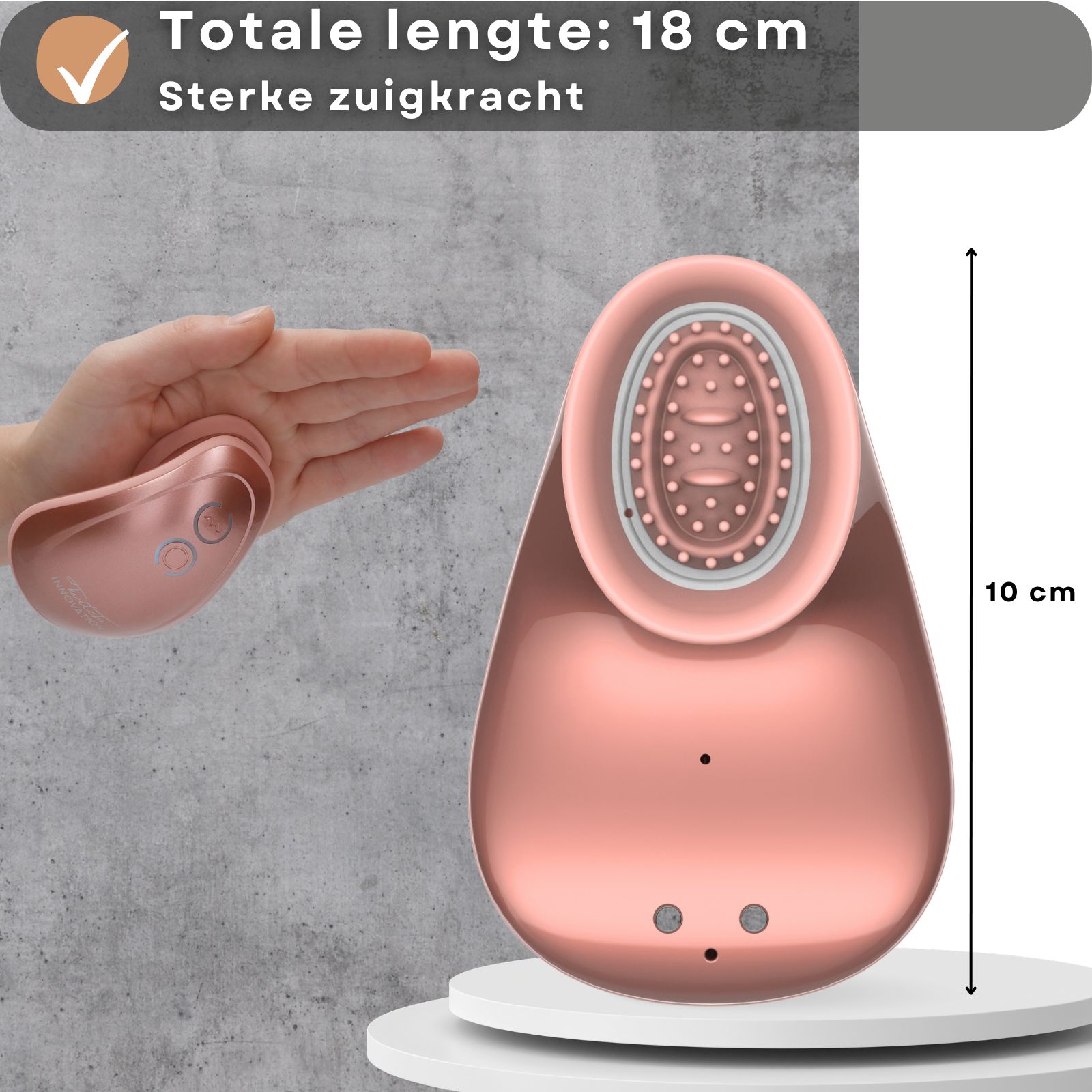 Roze vibrator met zuignap, totale lengte 18 cm.