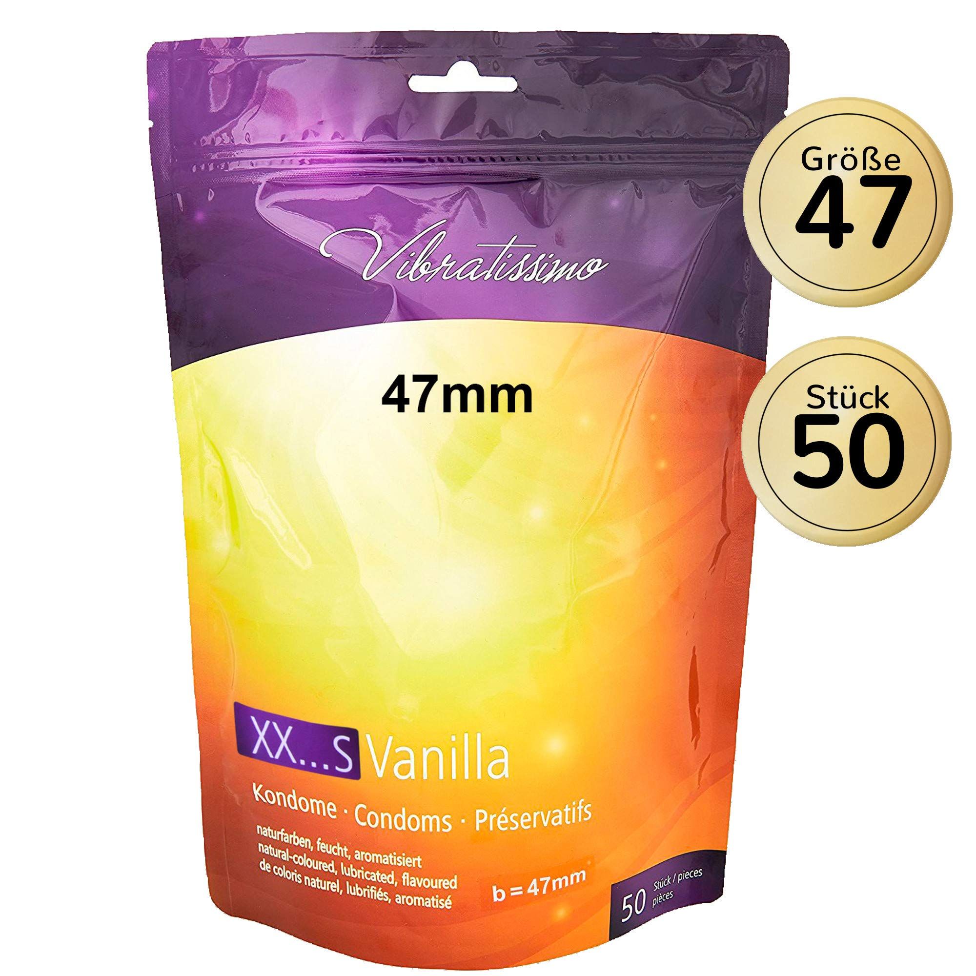 Emballage de 50 préservatifs, taille 47mm, "Vibratissimo Vanilla".