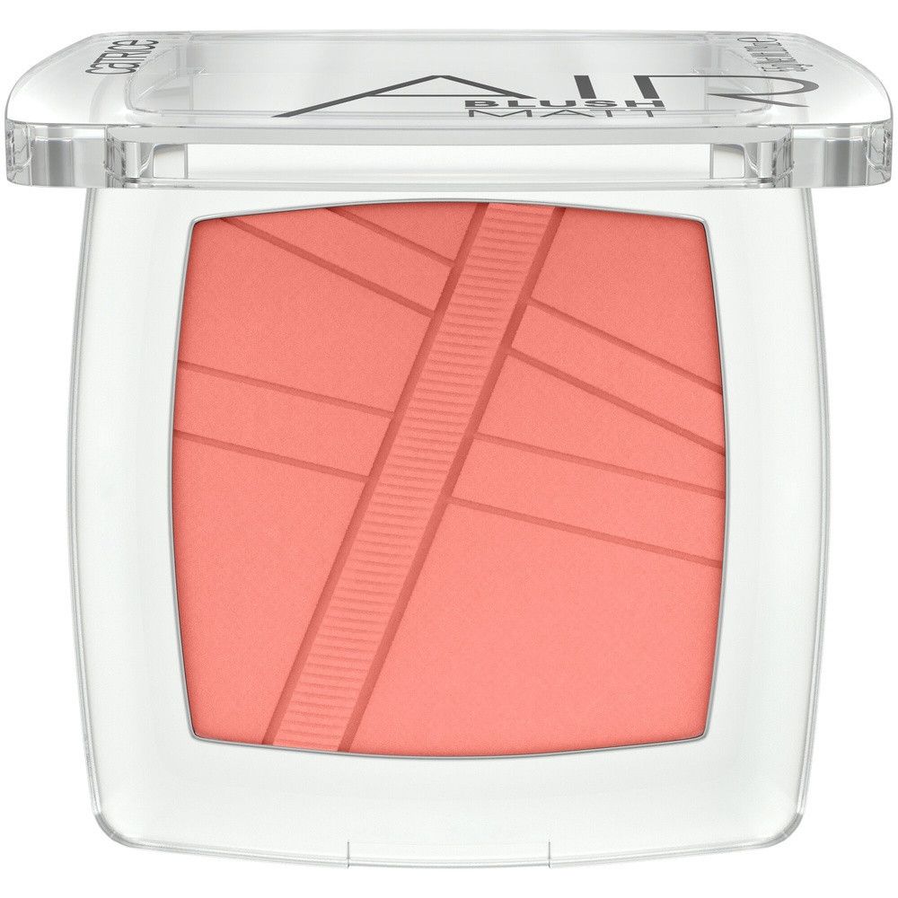 Catrice AirBlush Matte Poudre dans un emballage carré. Poudre rose avec lignes diagonales. Couvercle transparent.