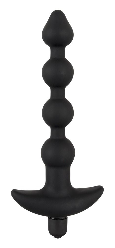 Plug à perles noir en silicone avec une base large.