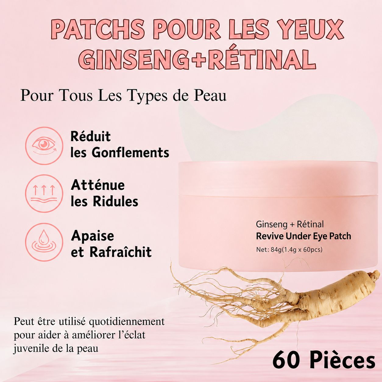 SUMMISHI Soin Coréen Ginseng + Rétinal Crème Contour des Yeux & Patchs Yeux