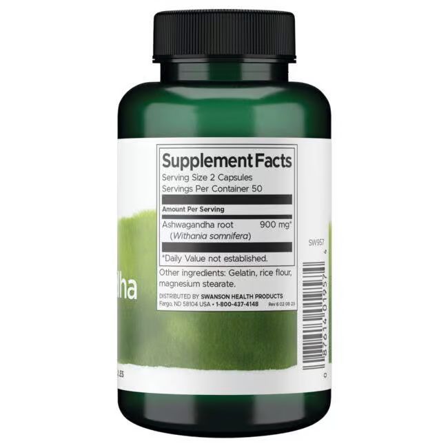 Dos d'un flacon vert. Étiquette blanche avec informations nutritionnelles et ingrédients.
