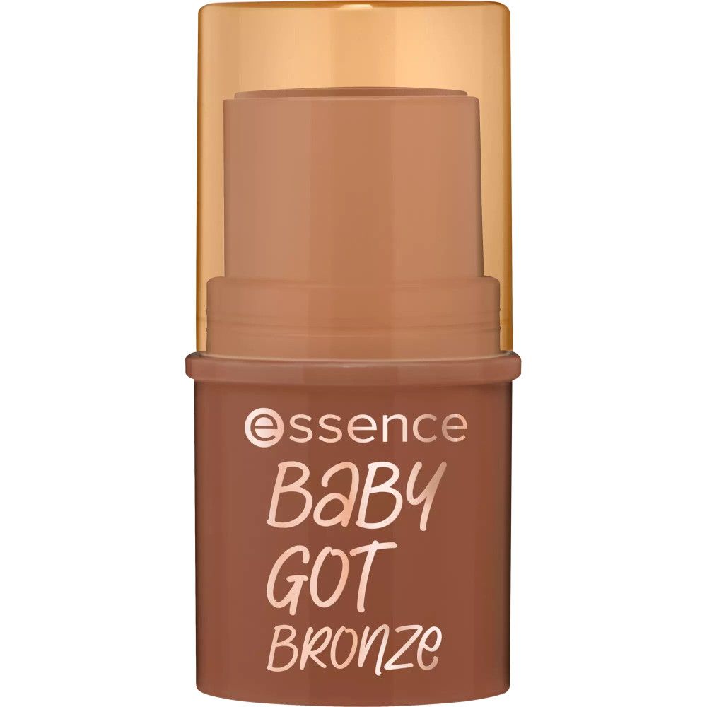 Stick bronzant marron avec capuchon doré. Inscription: Essence Baby Got Bronze.