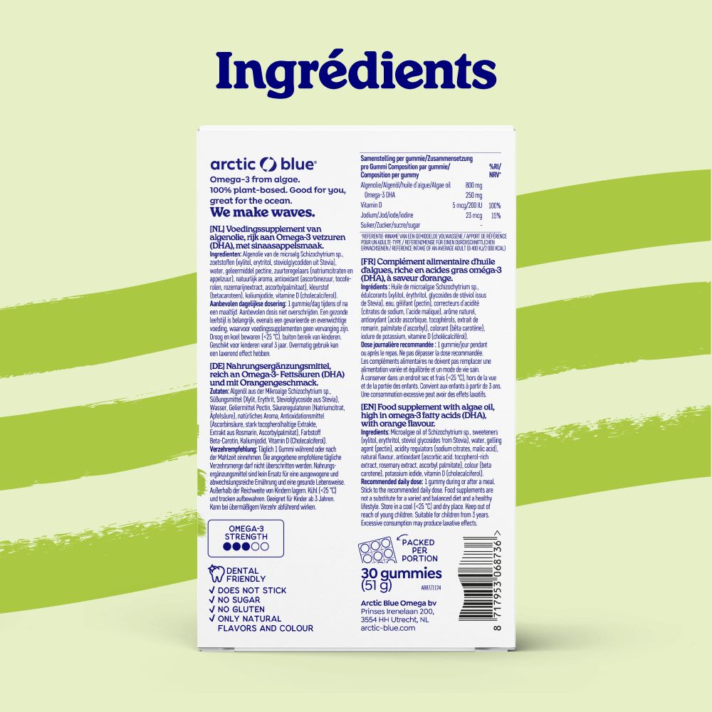 Arctic Blue Oméga 3 gummies : avantages, ingrédients et certification vegan.