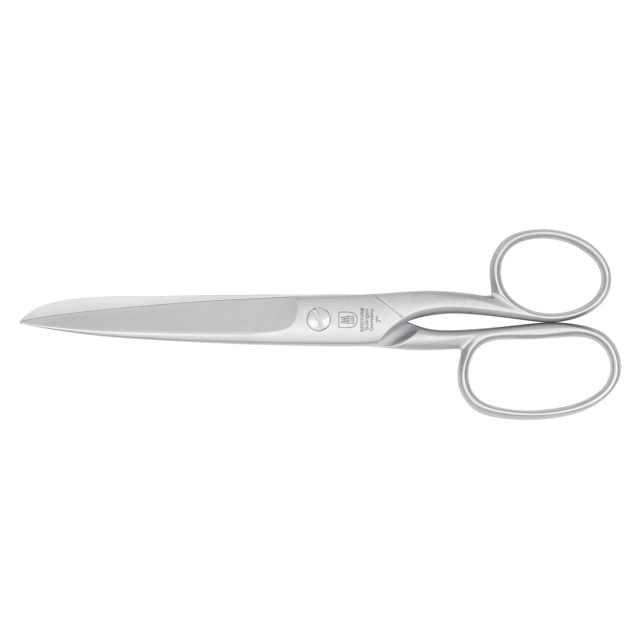 Zilveren schaar met afgeronde handgrepen. Logo en tekst op het lemmet. Original Solingen.