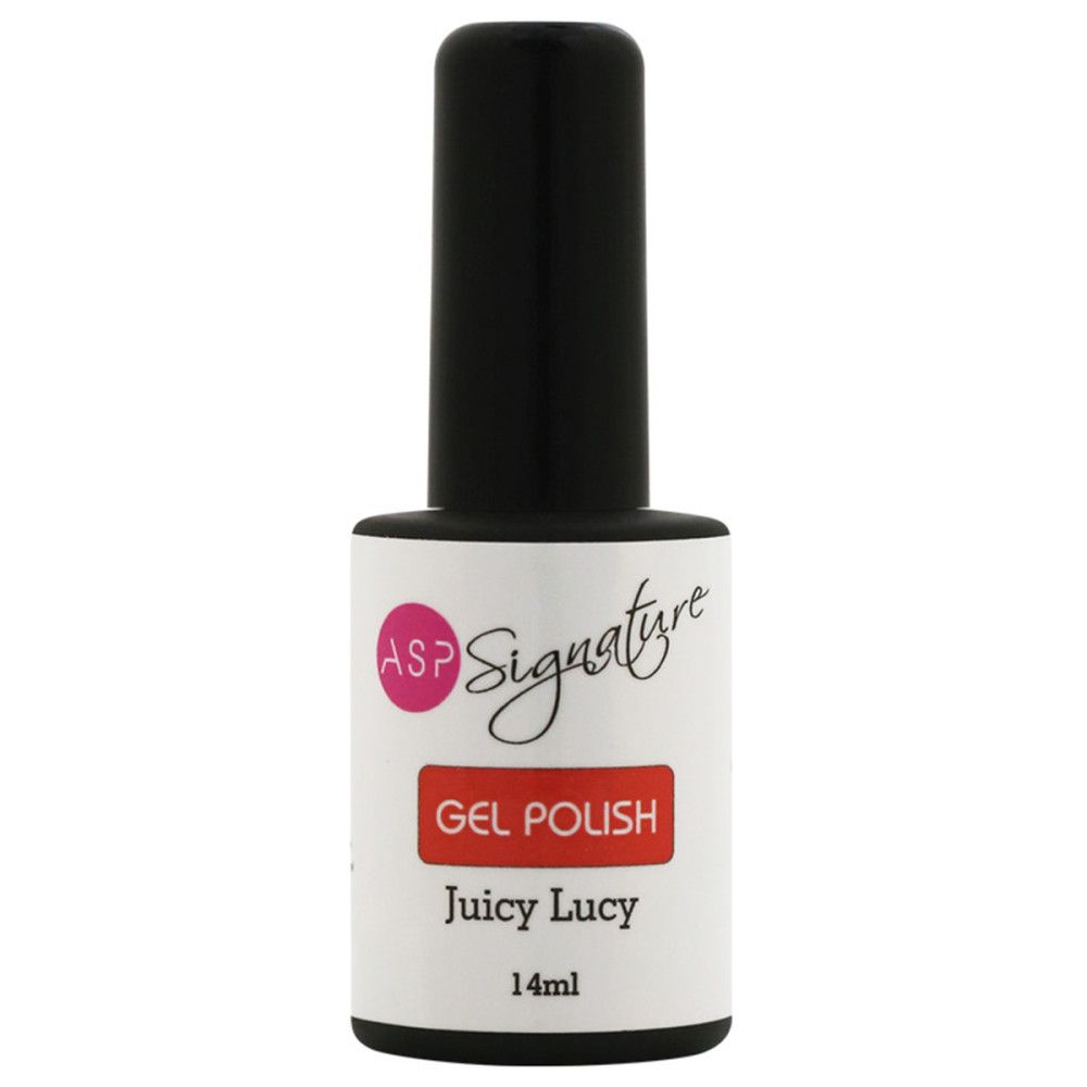 Flacon de vernis à ongles avec bouchon noir. Étiquette avec logo ASP, 'Signature' et 'Gel Polish'.