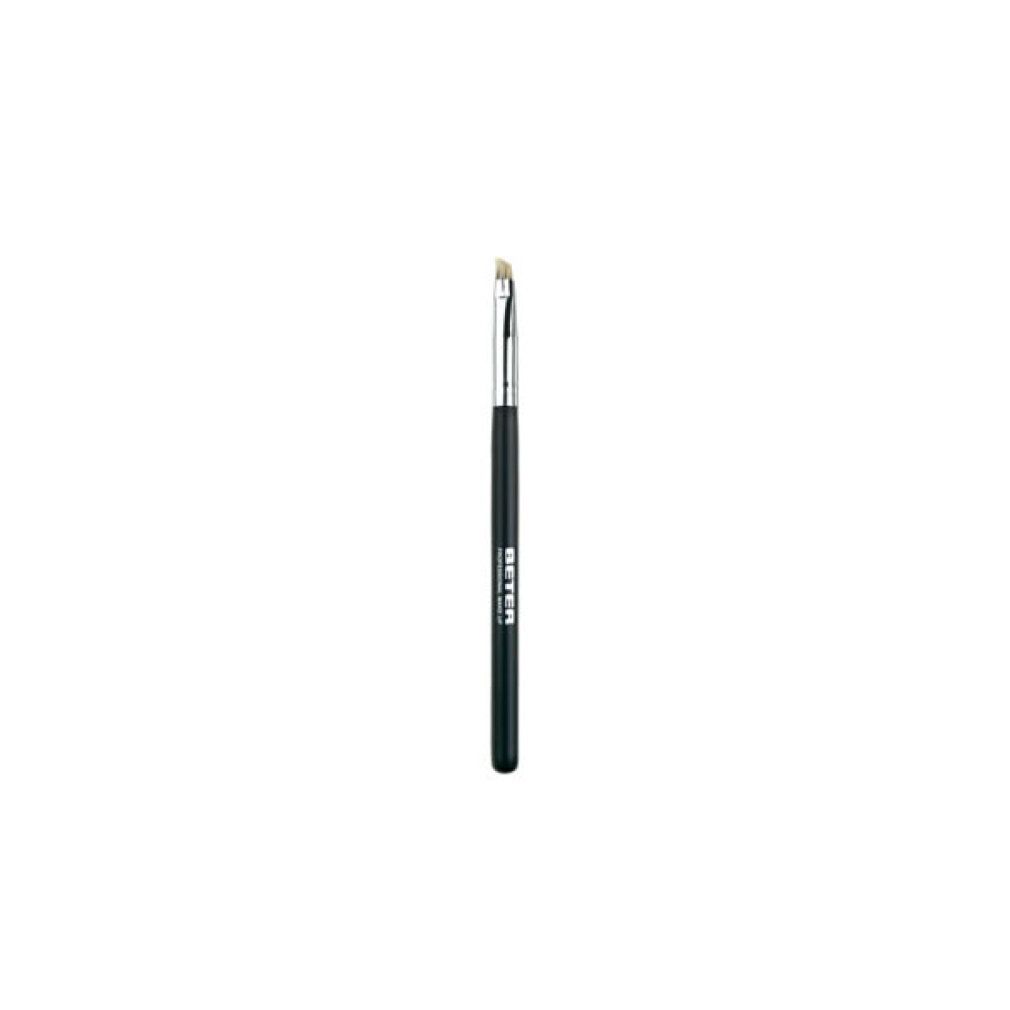 Un pinceau à sourcils biseauté unique avec manche noir et partie métallique argentée.