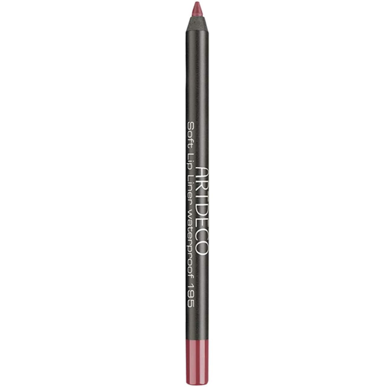 Lipliner. Donkergrijze potlood met roze uiteinde. Opschrift: Artdeco Soft Lip Liner Waterproof 185.