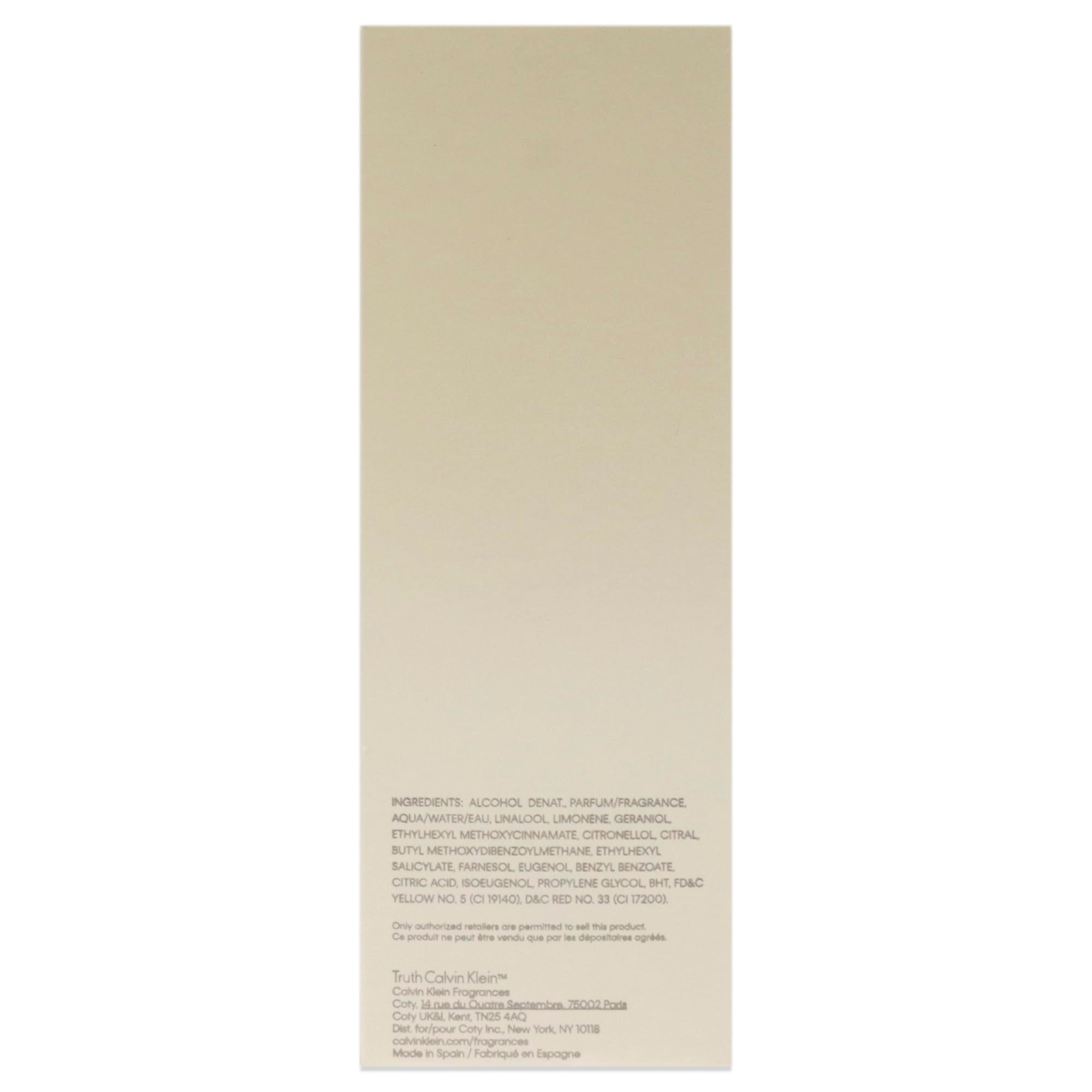 Achterkant van de verpakking. Tekst met ingrediënten en fabrikantinfo. Beige achtergrond.