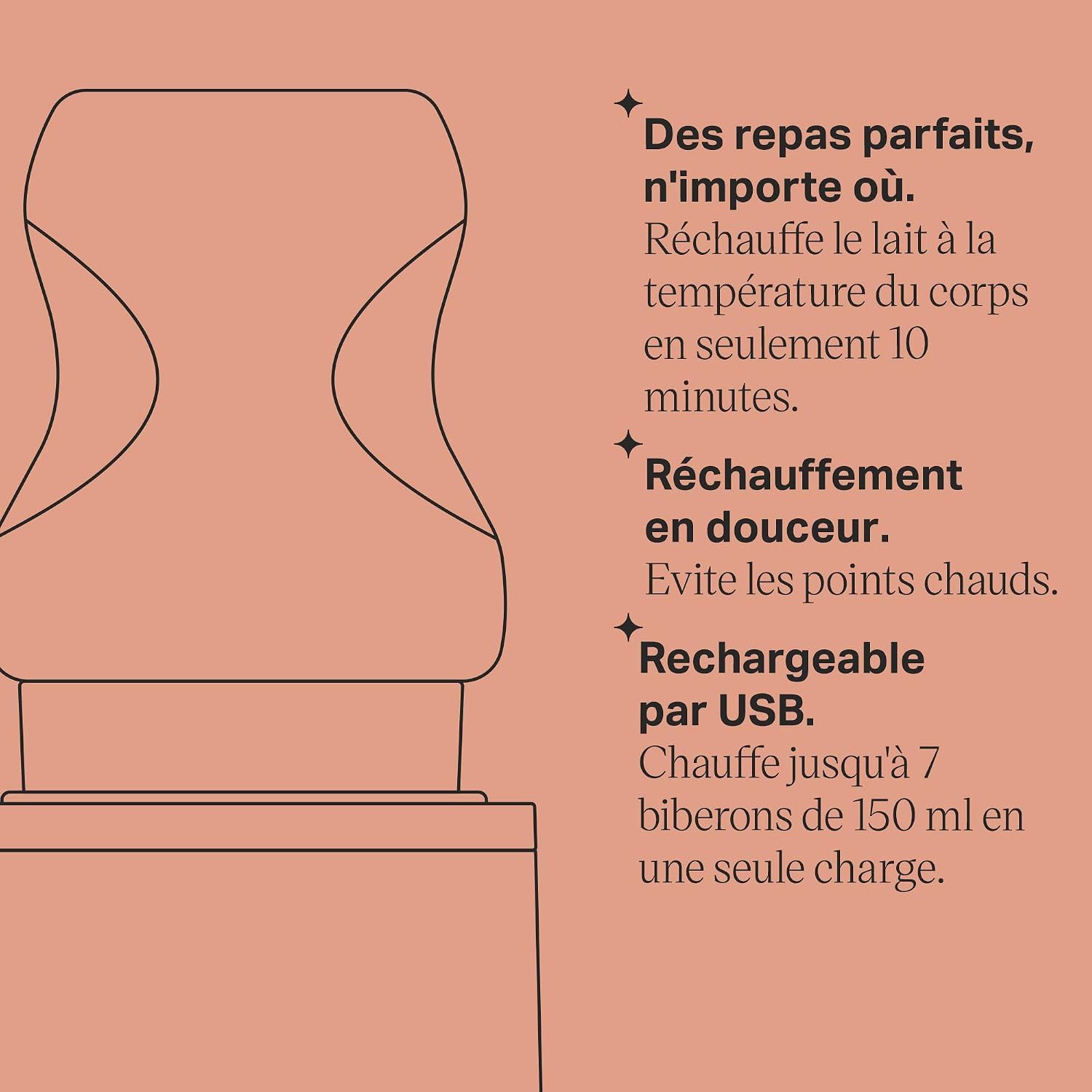 Illustration d'un chauffe-biberon portable rechargeable par USB.