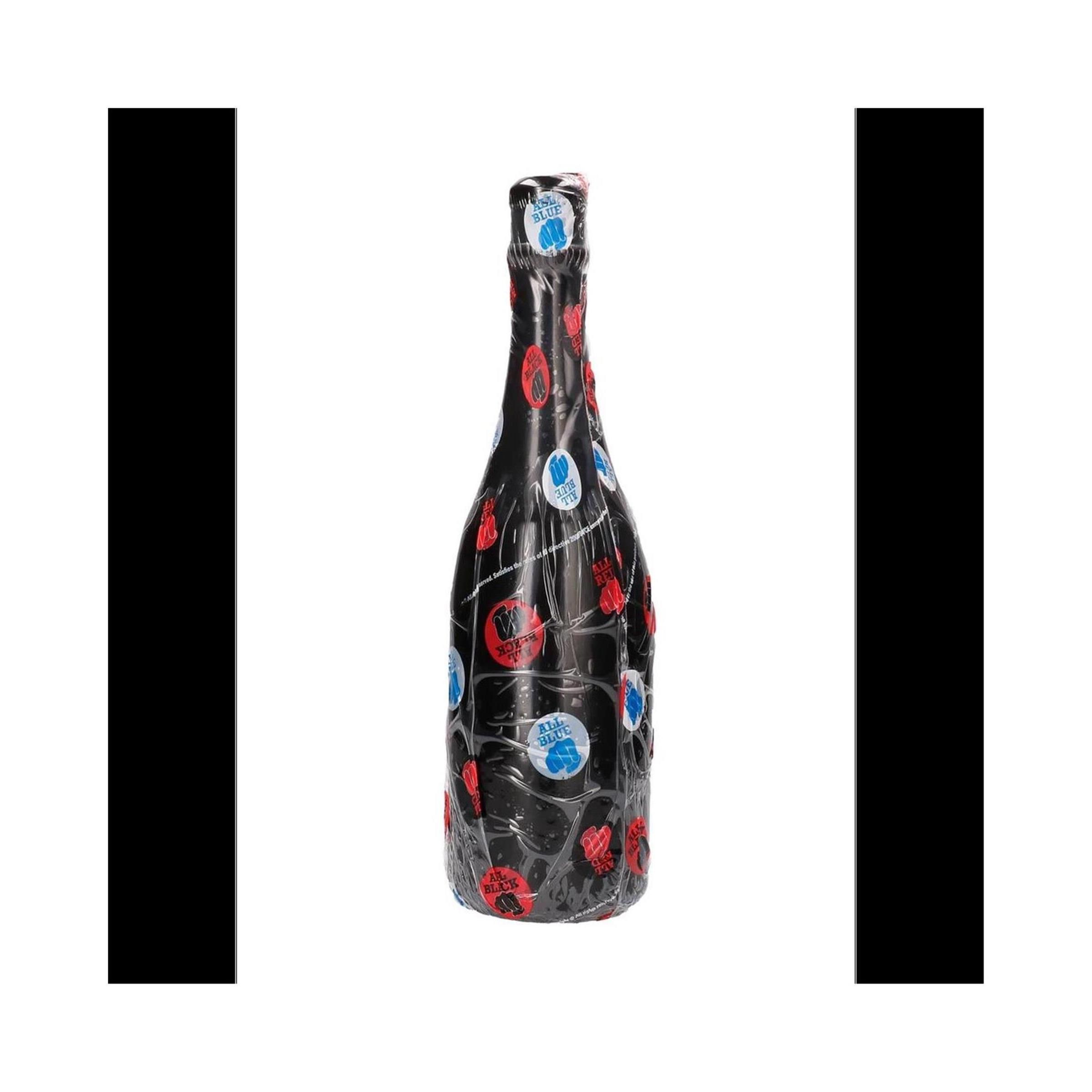 Buttplug noir en forme de bouteille, décoré de cercles rouges et bleus.