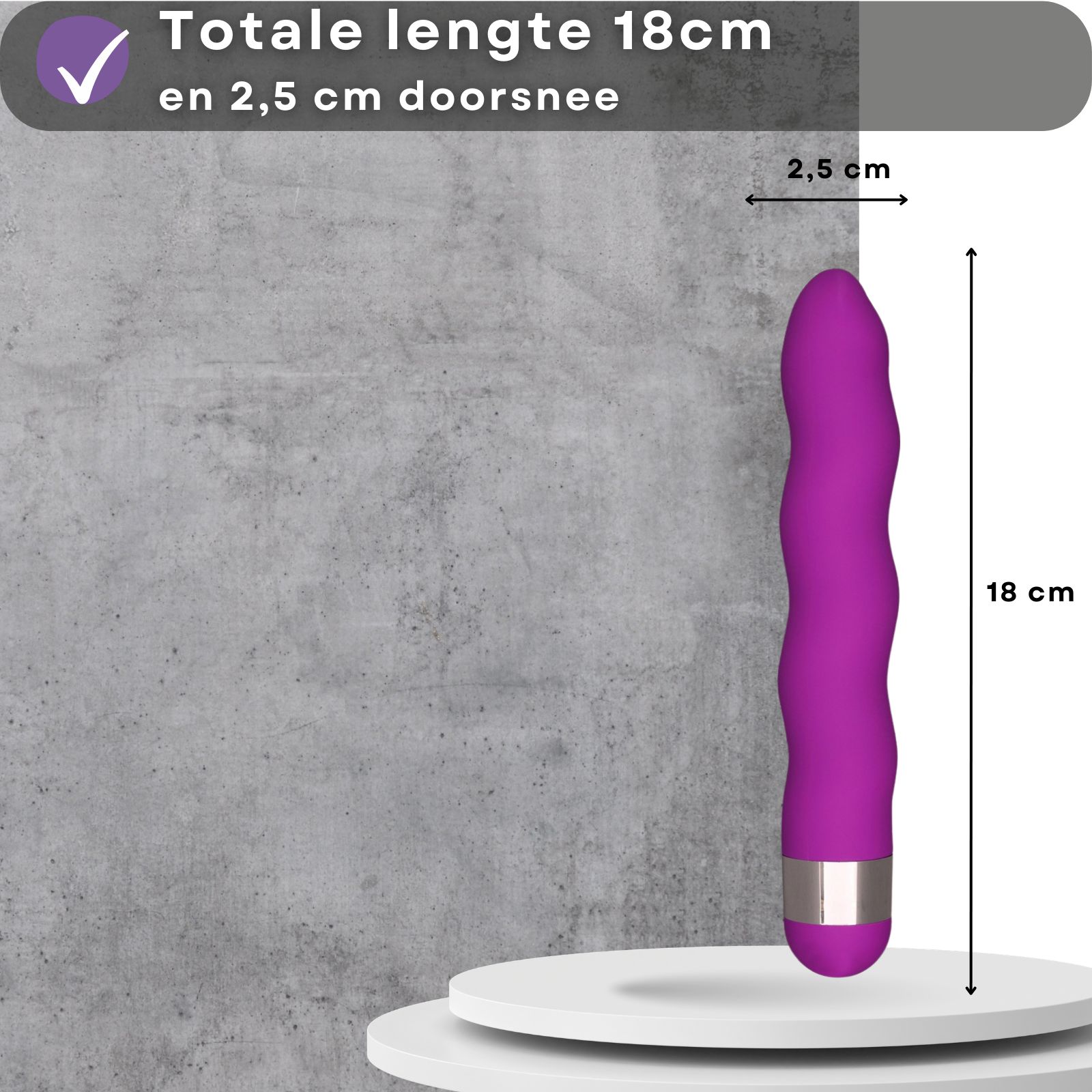 Paarse vibrator met gegolfd oppervlak. Van siliconen en ABS. Paar op de achtergrond.
