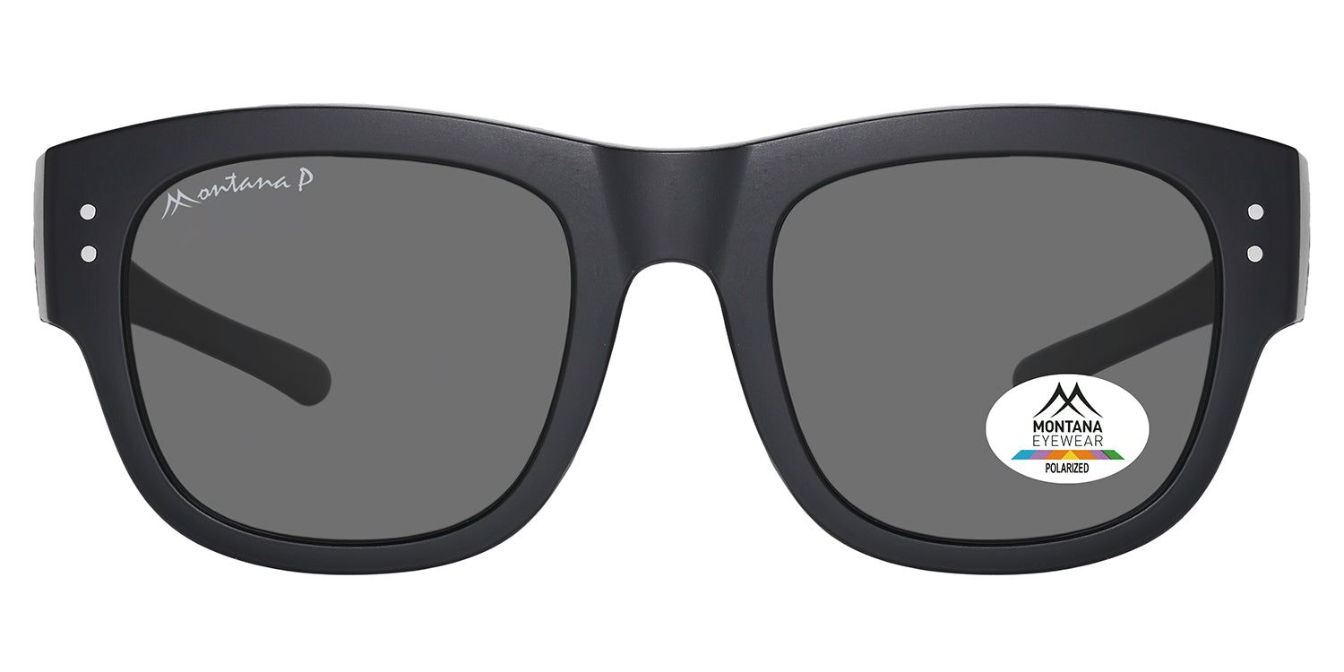 Lunettes de soleil Montana Eyewear Zaria noires. Forme rectangulaire, verres gris, logo blanc. Verres polarisés.