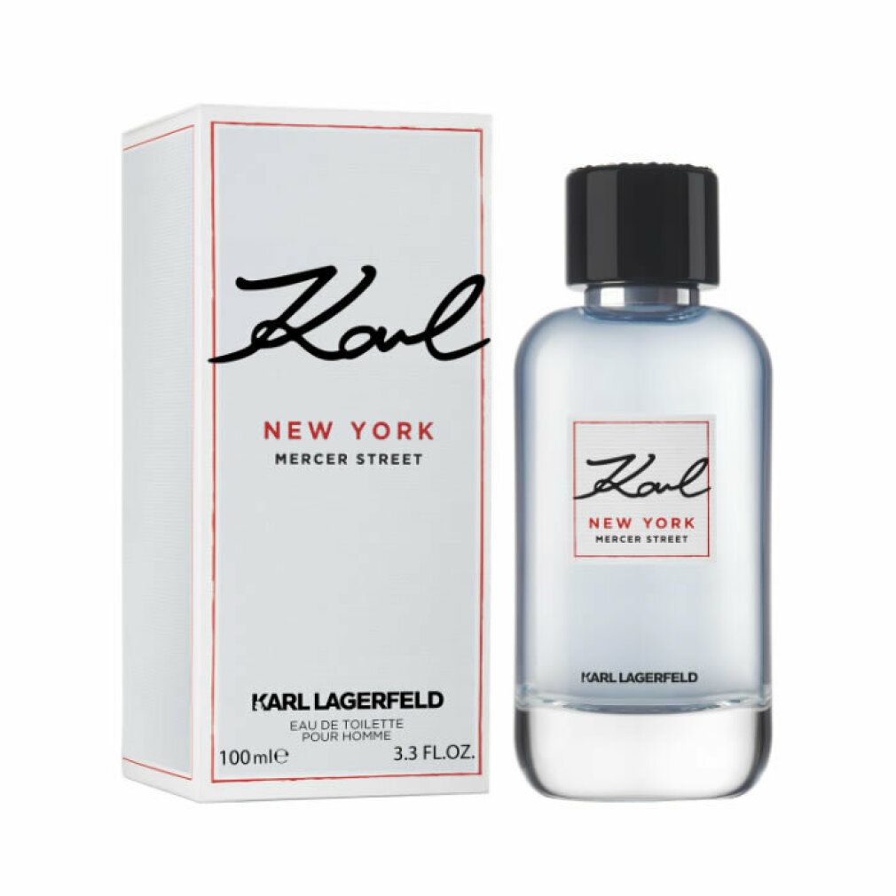 Spray Karl Lagerfeld Eau de Toilette 100ml avec emballage. Étiquette : 'Karl New York Mercer Street'.