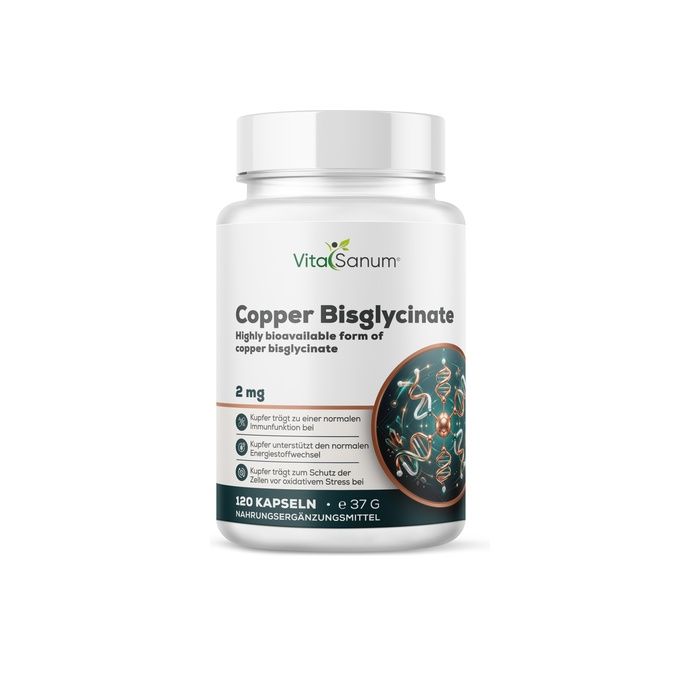 VitaSanum® Koper Bisglycinaat Capsules, 120 stuks. Zeer goed opneembare vorm van koperbisglycinaat.