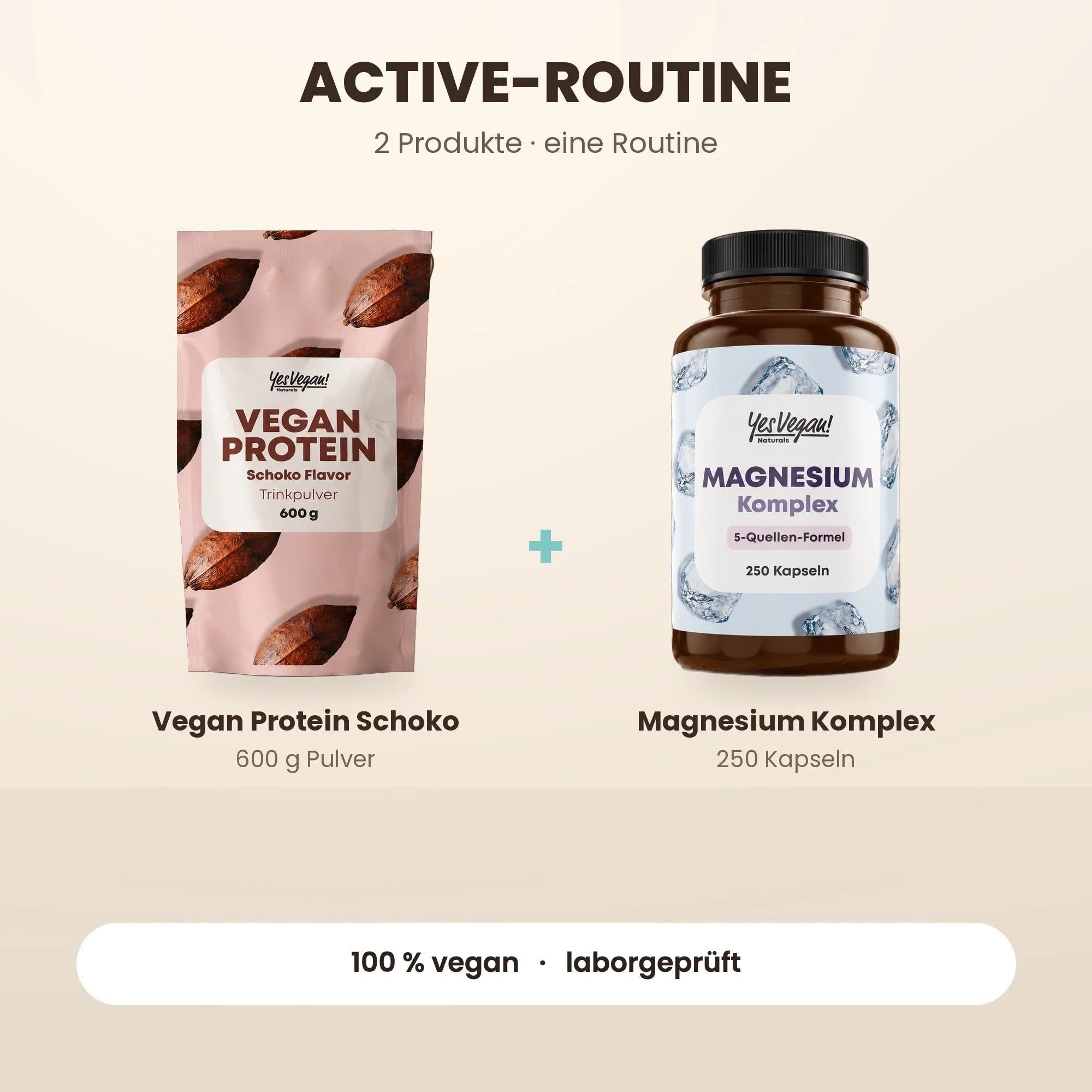 Yes Vegan Magnesium Complex (250 capsules) en Vegan Protein Chocolade (600g poeder).