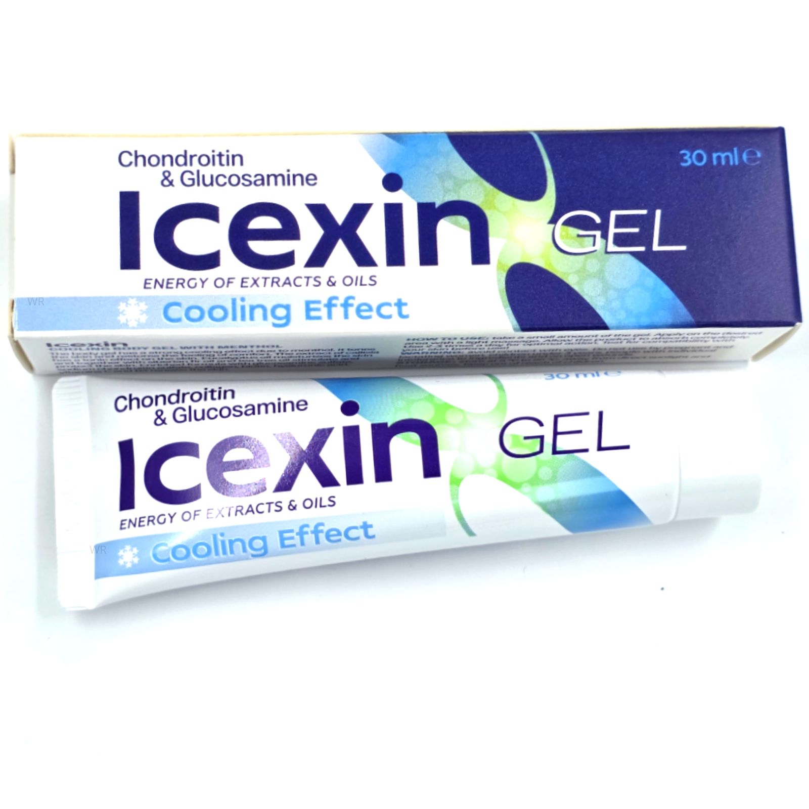 IceXin GEL tube en kartonnen verpakking met Chondroïtine & Glucosamine en verkoelend effect.