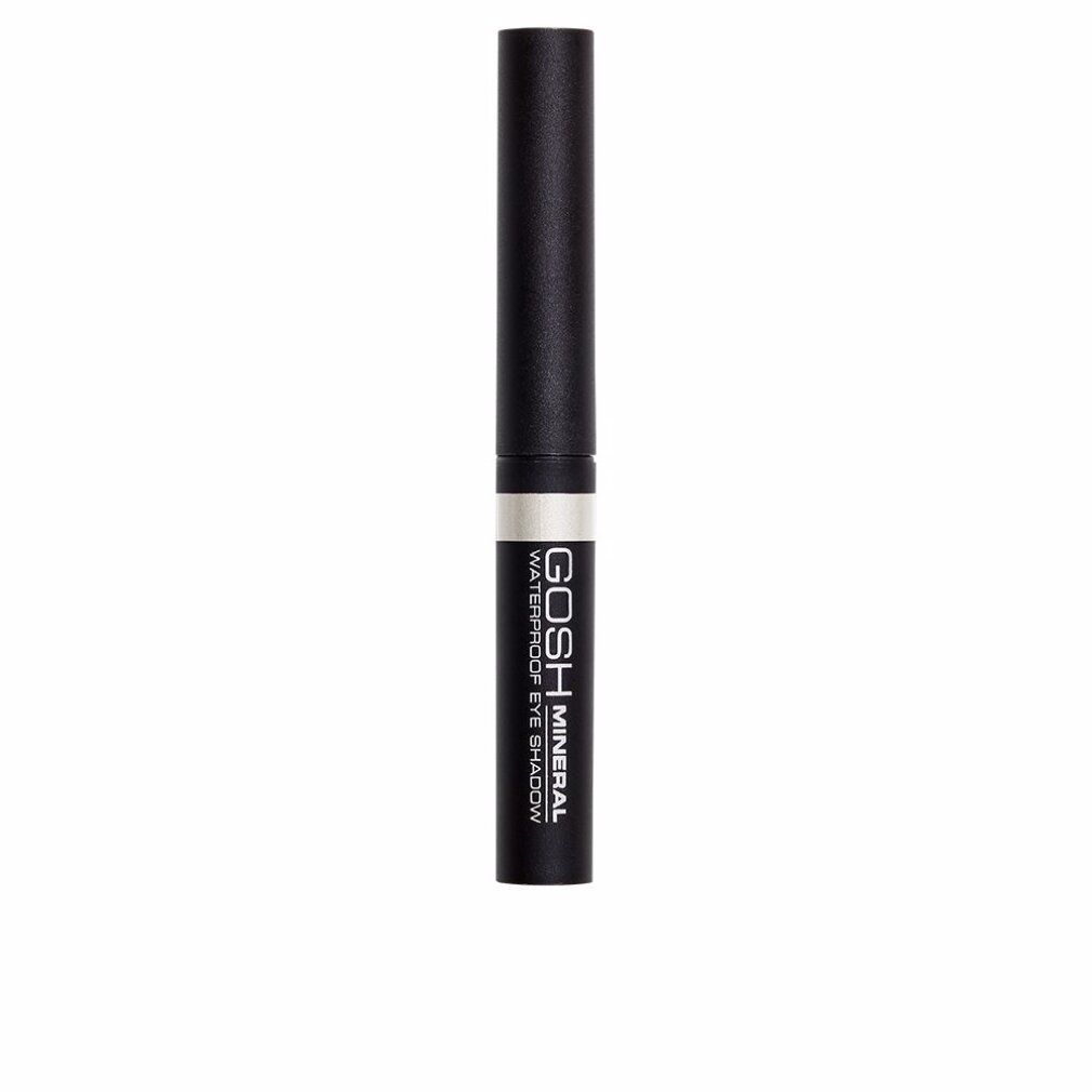 Fard à paupières Gosh Mineral Waterproof. Bâton noir avec fard blanc. Texte: Waterproof Eye Shadow, Mineral.