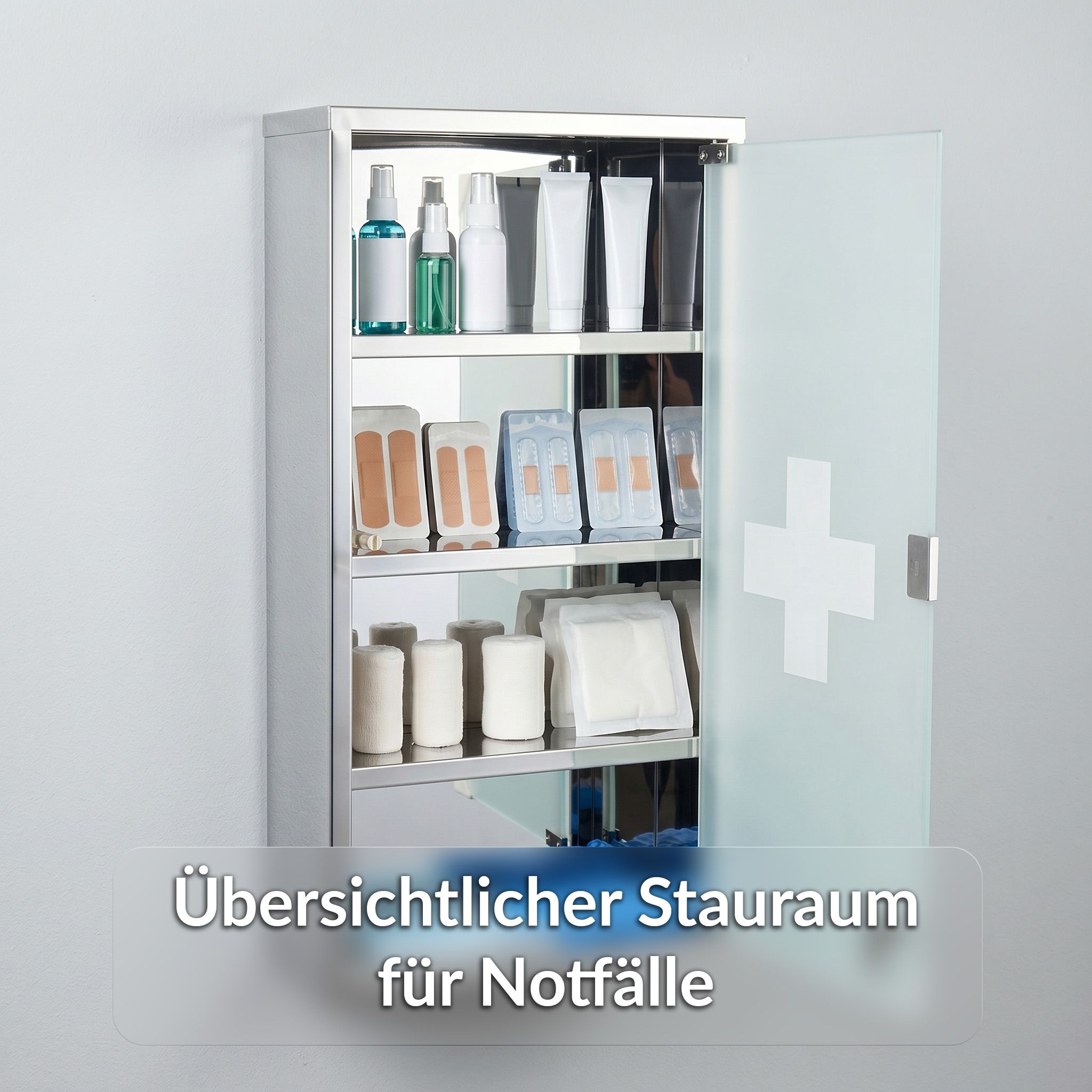 KARAT Armoire à médicaments Allen - Armoire à pharmacie porte verre argent 60 x 30 cm 4 comp.