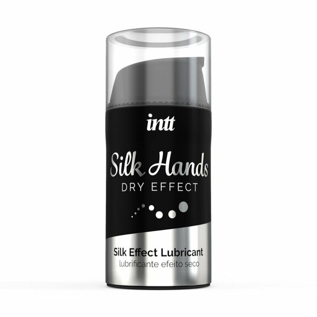 Lubrifiant Intt Silk Hands Dry Effect dans une bouteille noire avec distributeur à pompe.