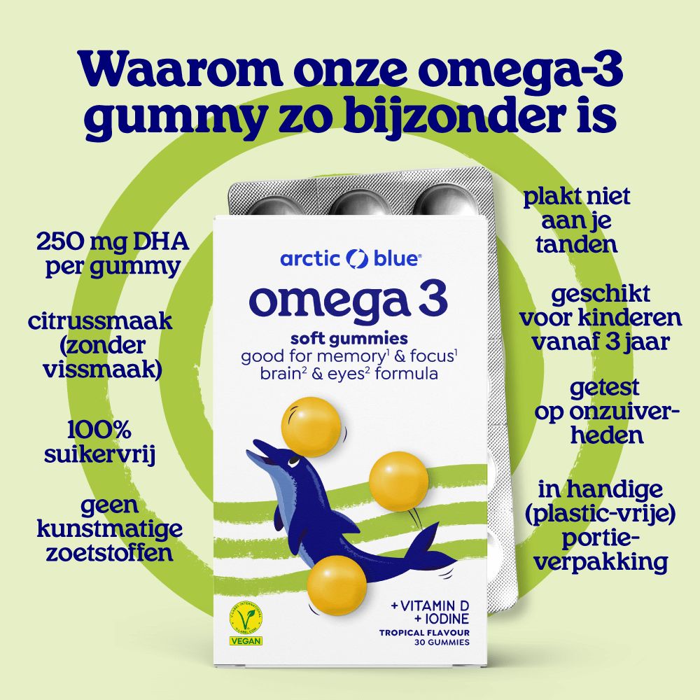 Arctic Blue Omega 3 gummies: voordelen, ingrediënten en vegan certificering.