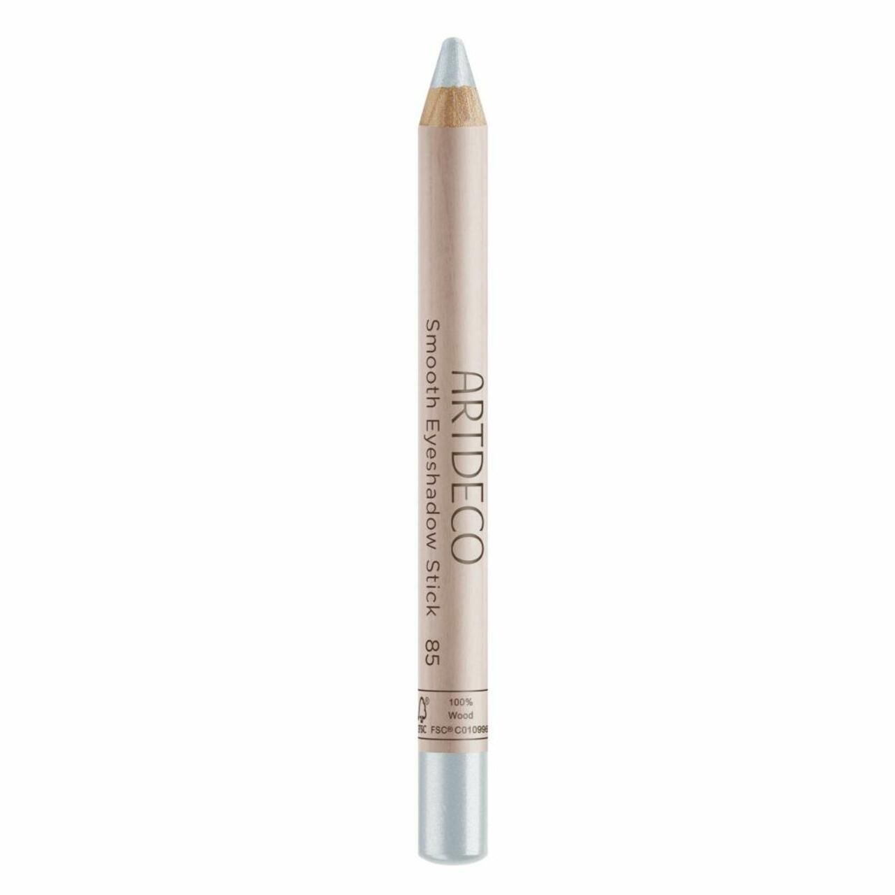 Artdeco Green Couture Smooth Eyeshadow Stick. Beige potlood met zilveren punt. Productnaam en merk gedrukt.