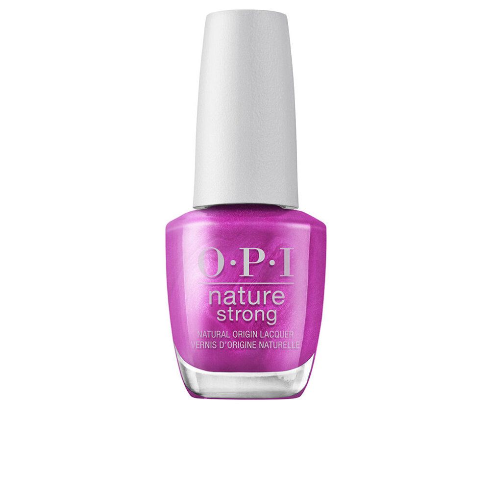 Nagellakflesje met witte dop. OPI Nature Strong, roze tint. Transparante glazen fles.