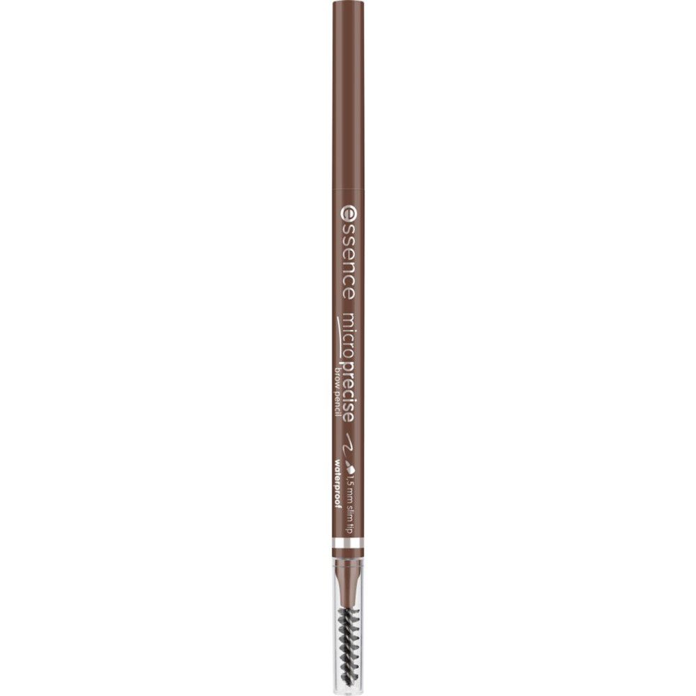 Crayon à sourcils brun avec brosse. Inscription : essence micro precise waterproof.