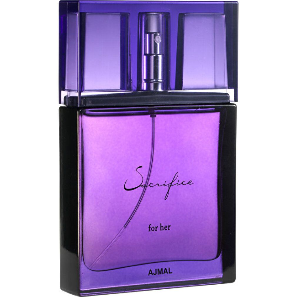 Ajmal Sacrifice for her Eau de Parfum flesje, paars en zwart.