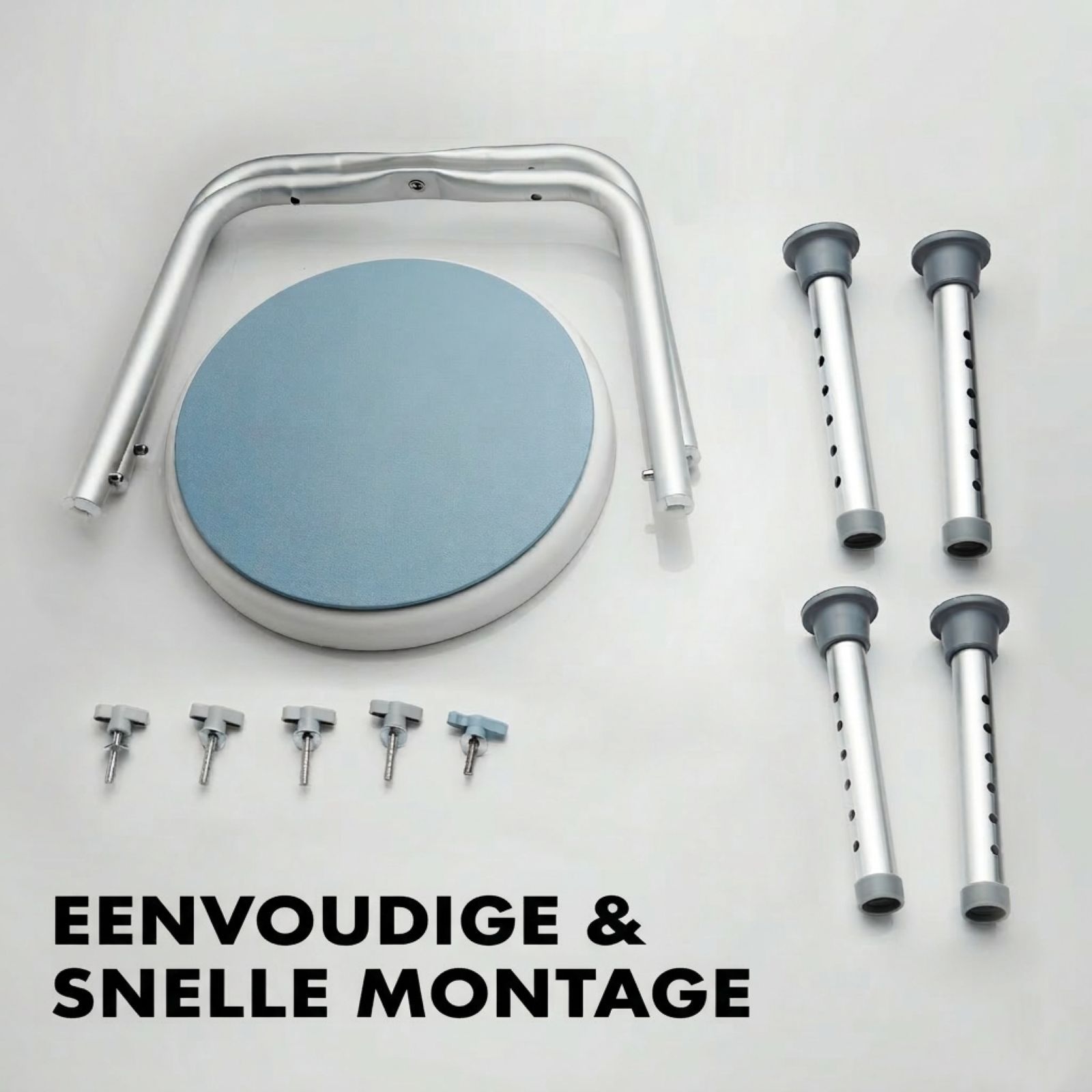 Douchekrukcomponenten: zitting, poten, schroeven. Eenvoudige & snelle montage.