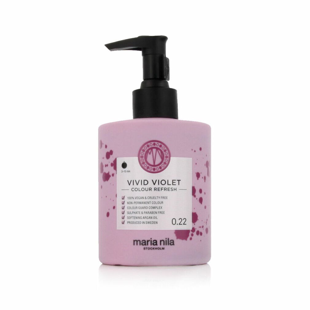 Fles met pomp. Label: Vivid Violet, Colour Refresh, 0.22. Merk: Maria Nila.