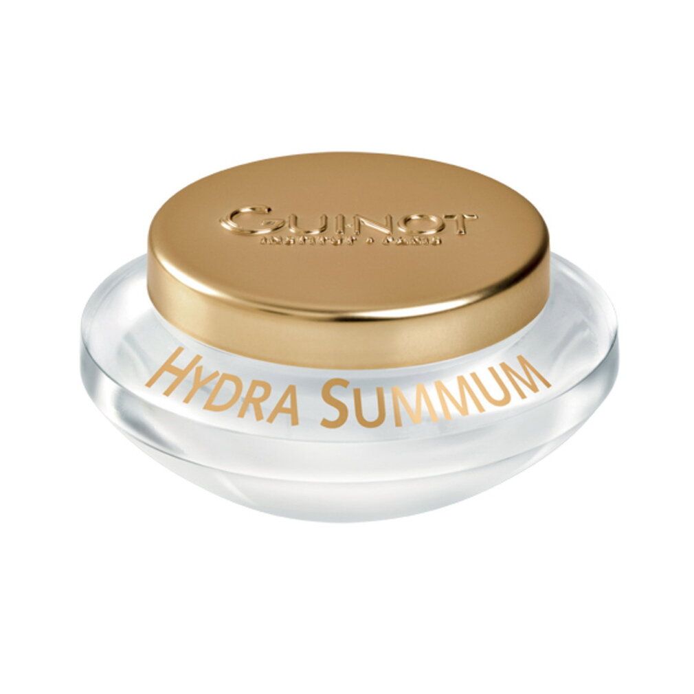 Crème Guinot Hydra Summum dans un pot en verre avec un couvercle doré.