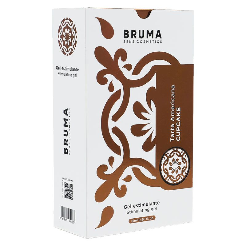 Bruma Cupcake Stimulerende Gel verpakking met bloemenpatroon.