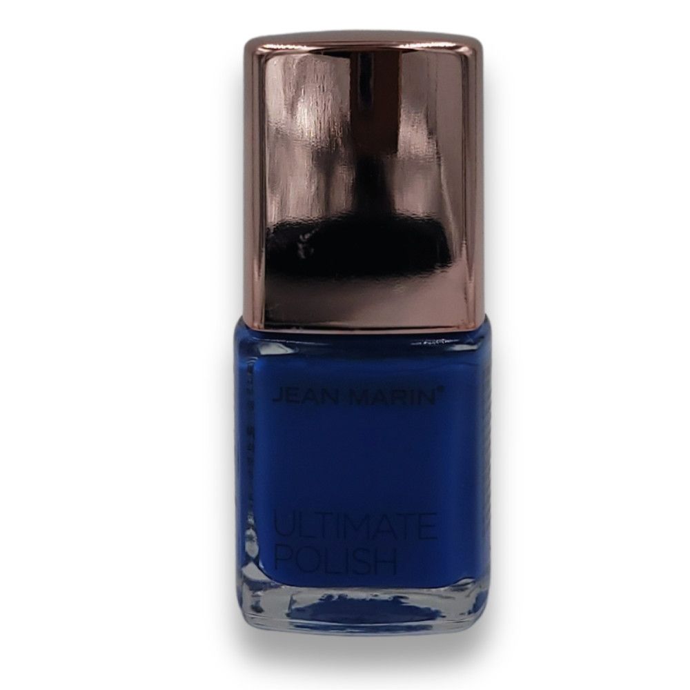 Flacon de vernis à ongles avec bouchon cuivré. Couleur bleue, forme carrée, Jean Marin Ultimate Polish.