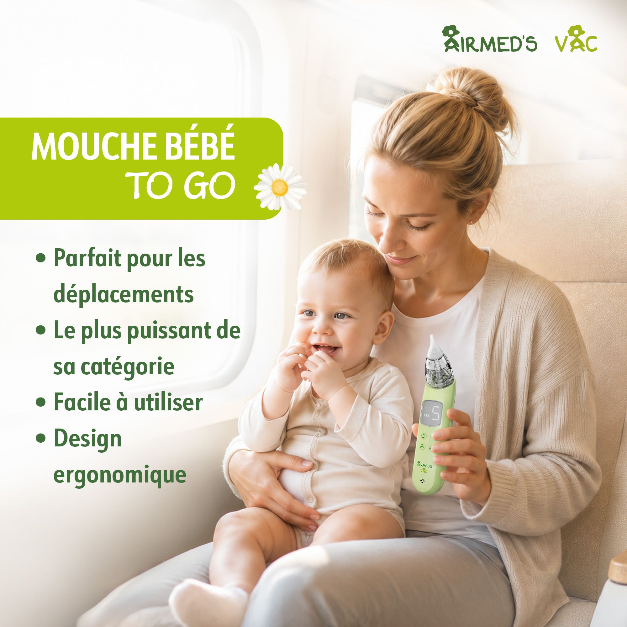 Aspirateur nasal avec écran numérique et boutons de commande.