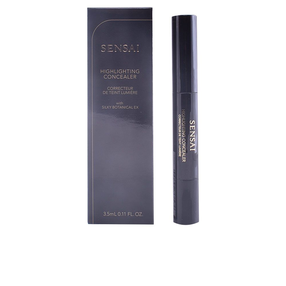 Stylo noir à côté d'un emballage. Inscription: HIGHLIGHTING CONCEALER, SENSAI, 3.5ml 0.11 FL. OZ.
