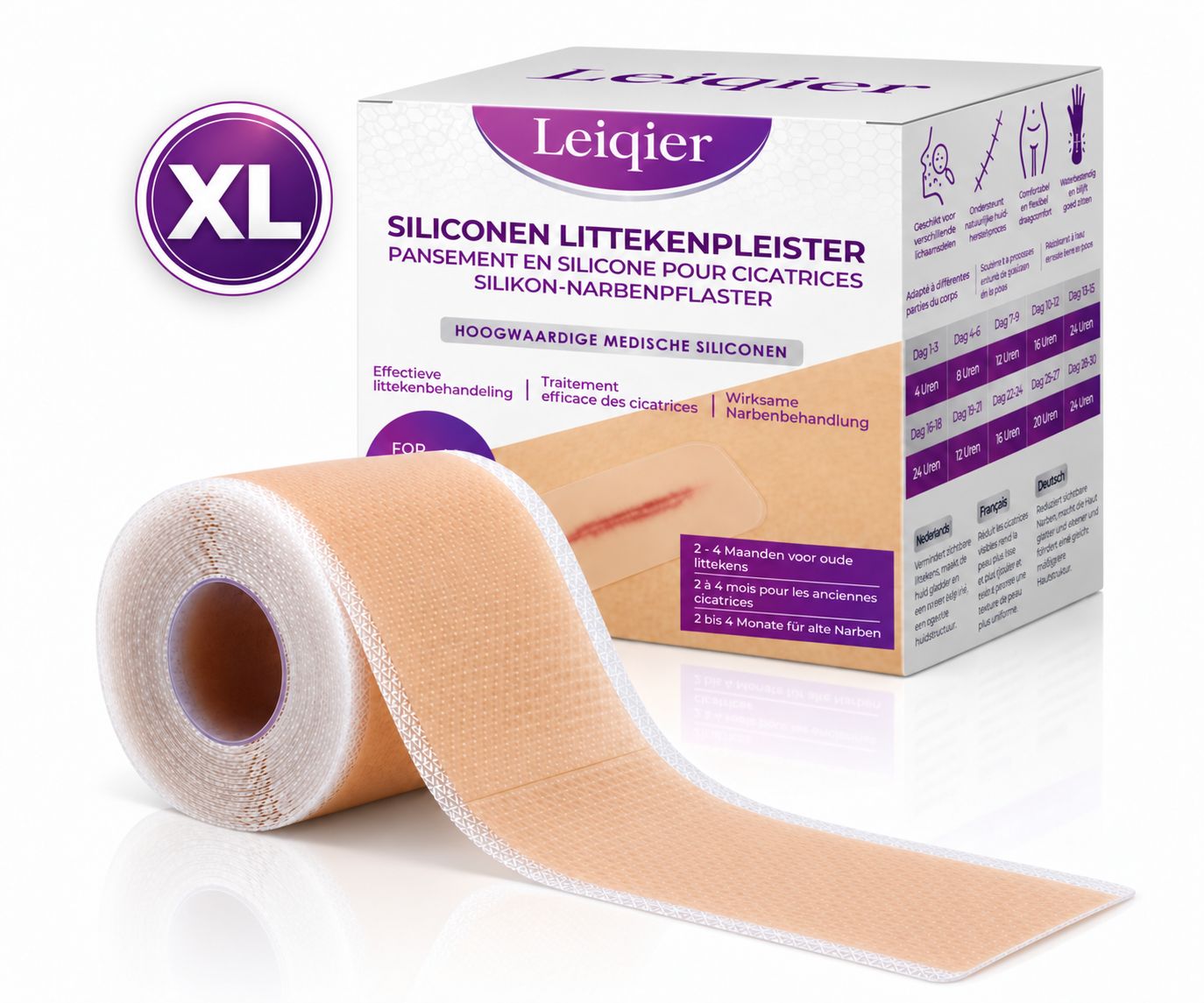Leiqier siliconen linnenpleister rol, XL, huidkleurig.