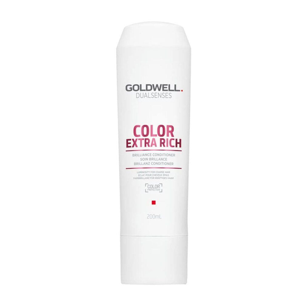 Tube blanche Goldwell Dualsenses Color Extra Rich Brilliance Conditioner. Texte rose et noir. 200ml.