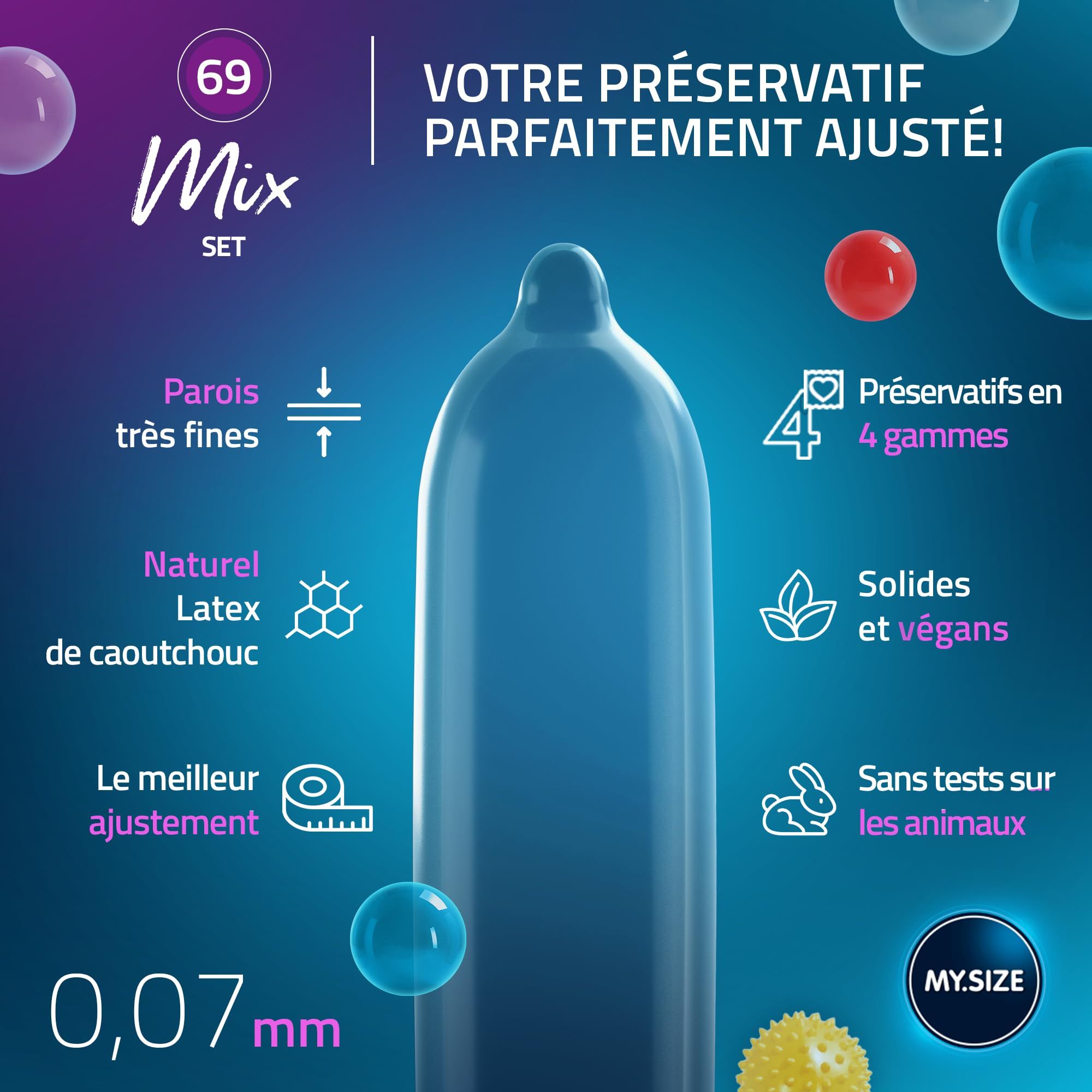 MY.SIZE Mix Préservatif Set Taille 7 69mm