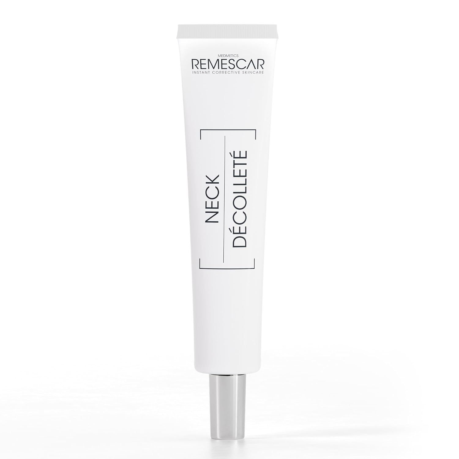Tube de crème avec nom du produit et logo. Blanc, fermeture argentée.