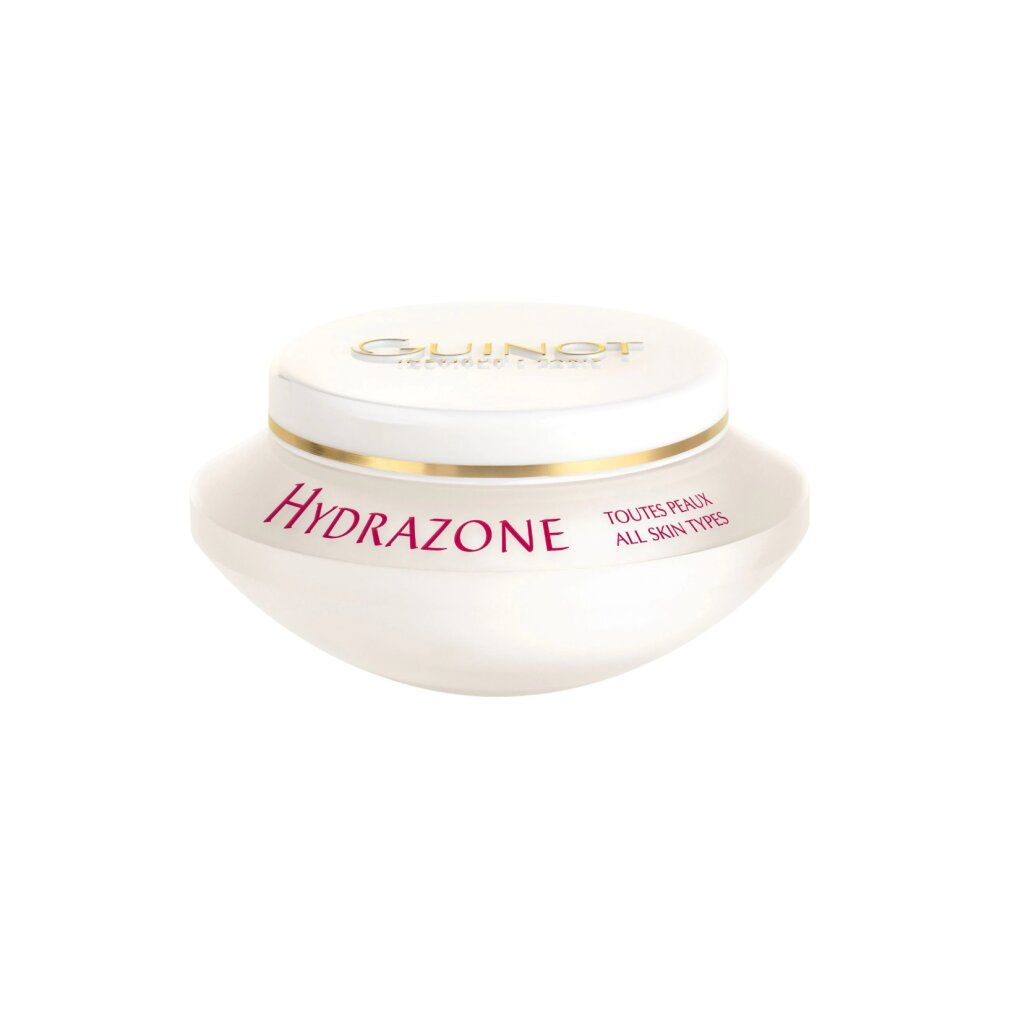 Pot de crème avec couvercle. "GUINOT" et "Hydrazone" sont visibles.