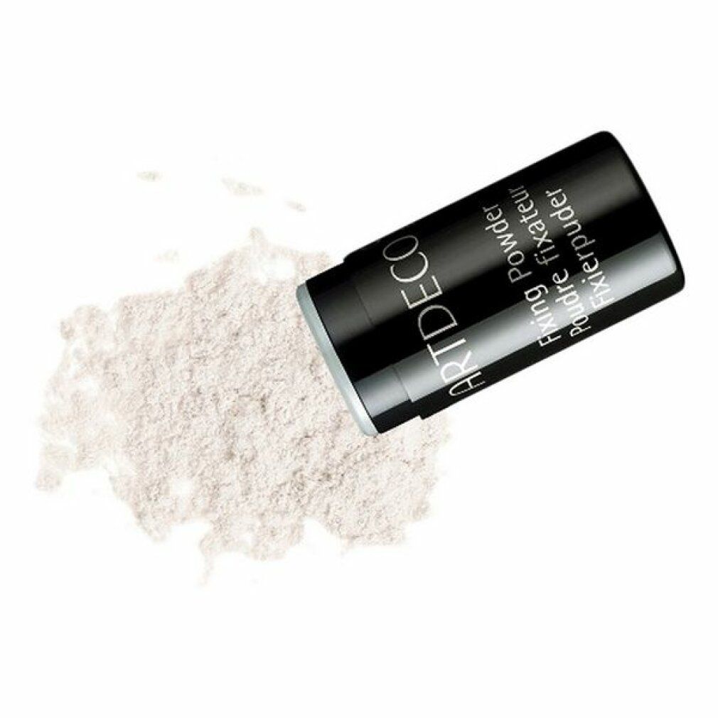 Zwarte pot, Fixing Powder wordt uitgestrooid. Opschrift: ARTDECO, Fixing Powder, Poudre fixante, Fixierpuder.