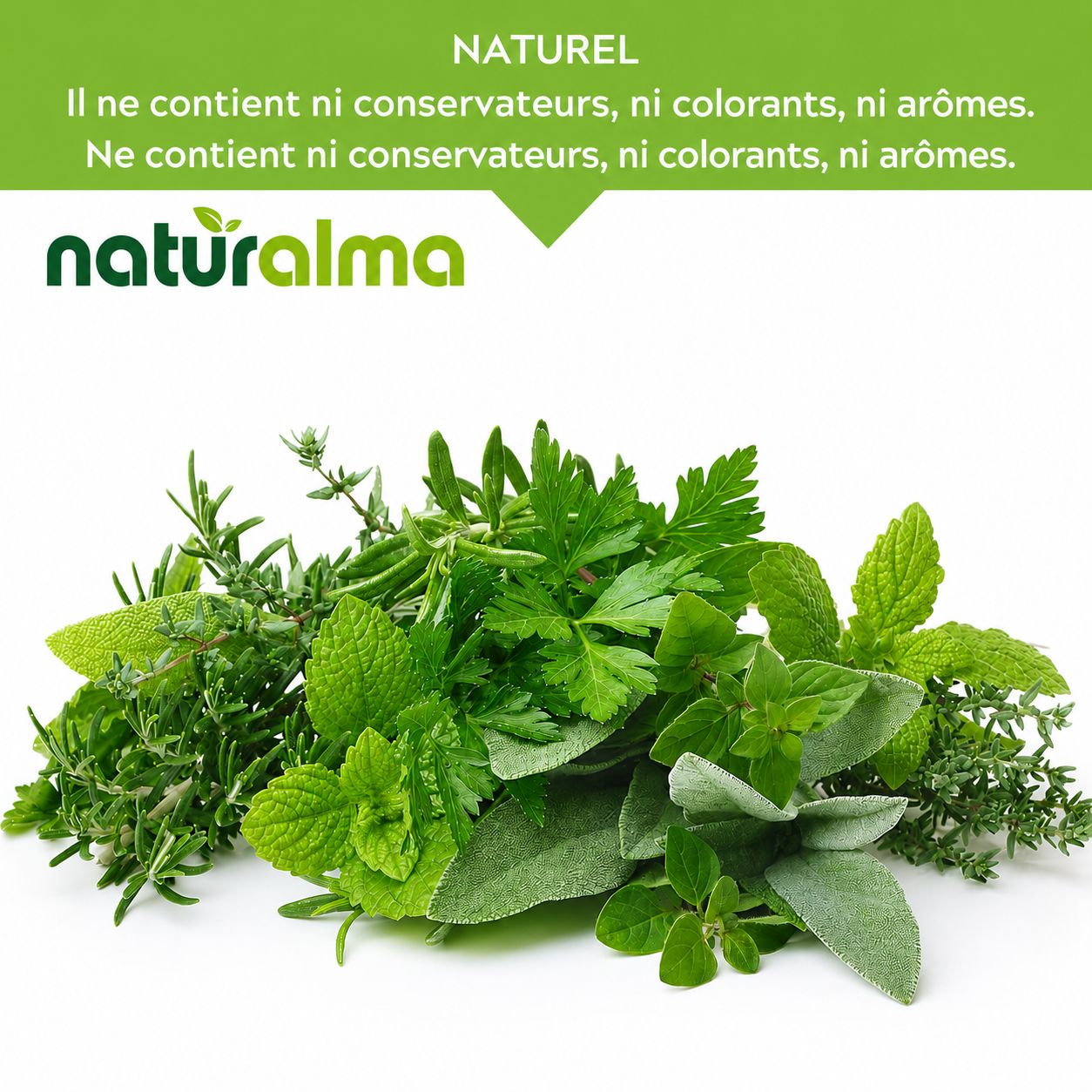 Un bouquet d'herbes fraîches, incluant romarin, menthe, persil et sauge.